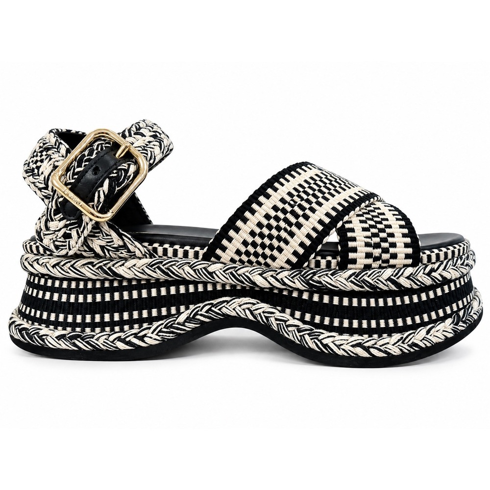 Chloé Meril Platform Sandals Womens 6 EU 36 Black White Woven NIB retails $840 - Picture 1 of 13